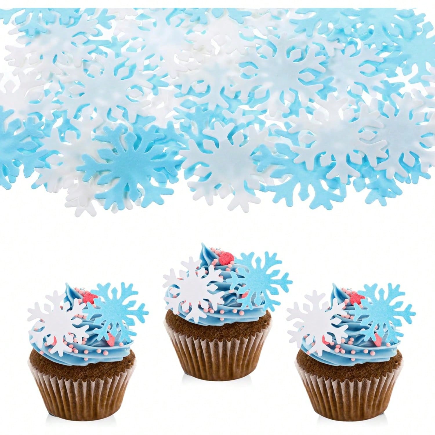 Meal Prep Frozen - 50Pcs Blue White Cupcake Topper，Cake Snowflakes